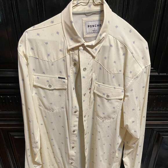 Poncho Light Cream Long Sleeve Shirt Mens M - Picture 1 of 4